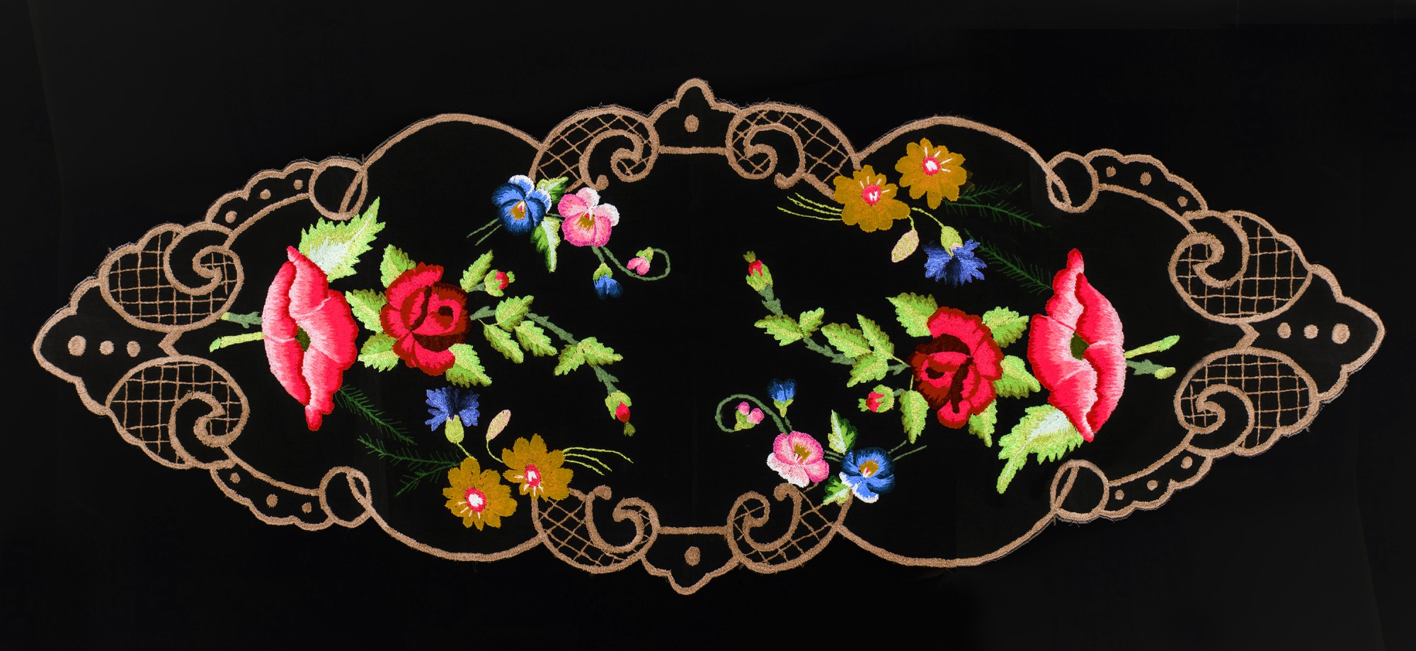Large embroidered panel with floral motifs